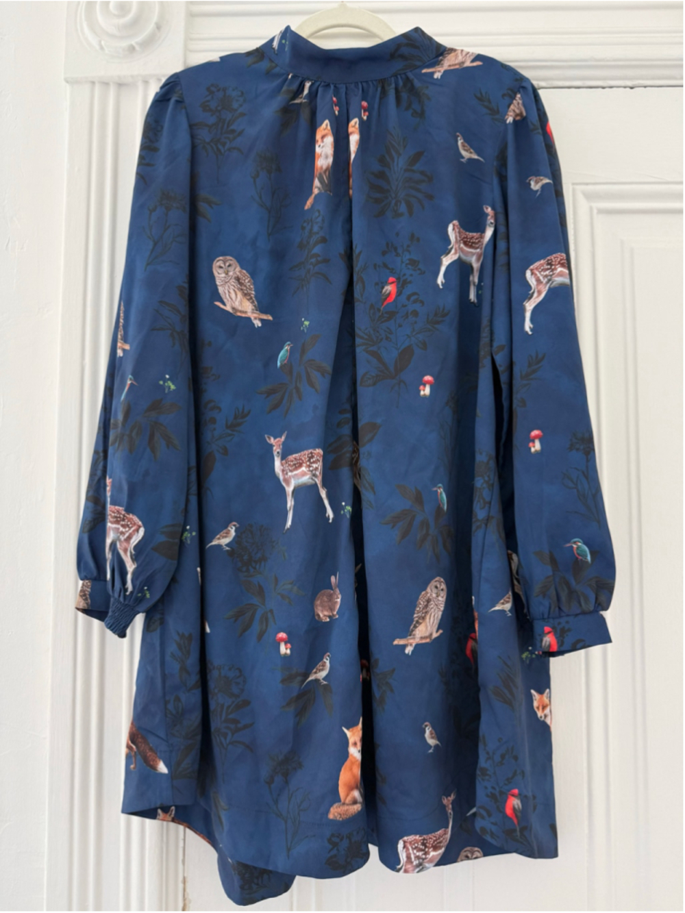 Women's eShakti Wayward Fancies Long Sleeve Dress Size XL - 18 Blue Animal Print